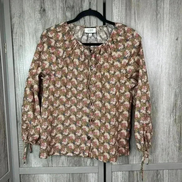 J Crew Collection Top Small Floral Print Button Down Blouse Long Sleeves - Picture 1 of 7